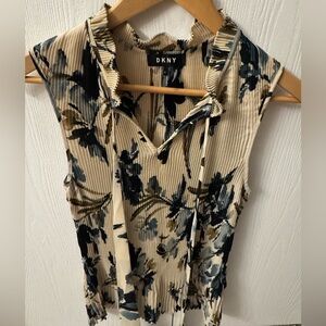 DKNY Floral Pleated Blouse - Cream and Navy